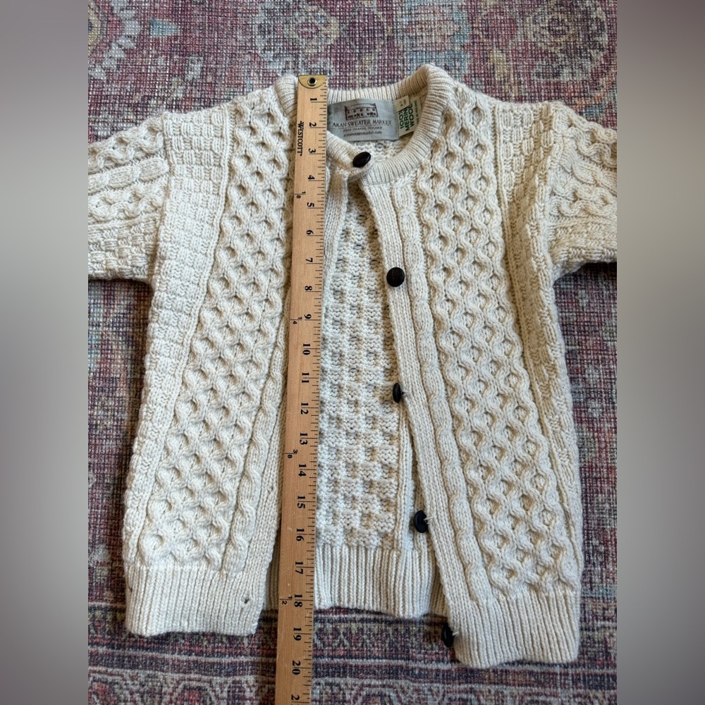 Aran Sweater Market Kids 6-7 Cable Knit 100% Merino Wool Cardigan Sweater - Picture 2 of 8
